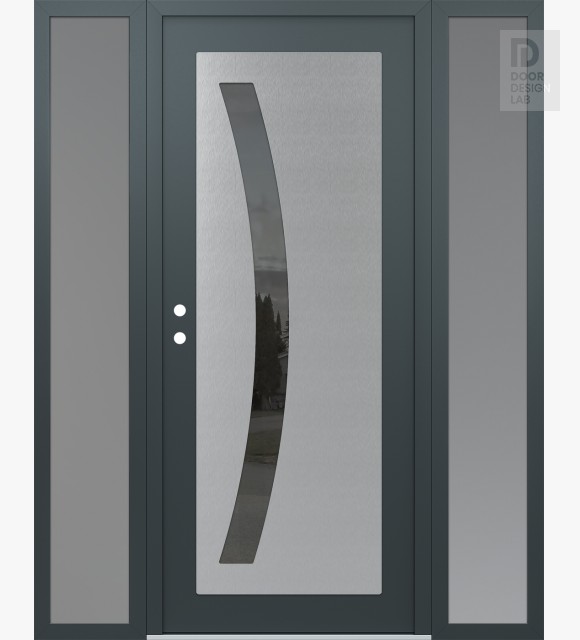 Modern Steel Front Door Diamond C4 68" x 80" anthracite/anthracite mirrored Glass Panel stainless steel RHI with 2 Sidelites frosted Glass