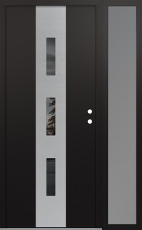 DIAMOND A7 48" X 80" BLACK/BLACK MIRRORED GLASS PANEL STAINLESS STEEL LHI WITH SIDELITE FROSTED GLASS