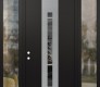 Modern Steel Front Door DIAMOND A3 64" X 96" BLACK/BLACK MIRRORED GLASS PANEL STAINLESS STEEL RHI WITH 2 SIDELITES AND TRANSOM CLEAR GLASS