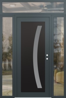 Diamond C4 68" x 96" anthracite/anthracite frosted Glass Panel black LHI with 2 Sidelites and Transom clear Glass