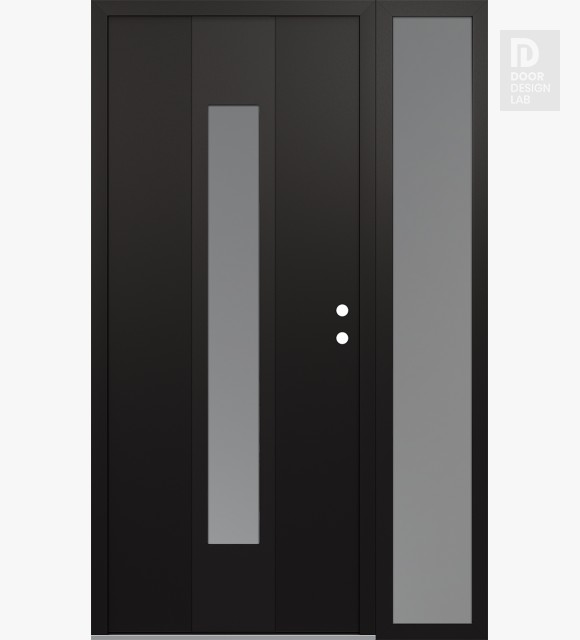 Modern Steel Front Door DIAMOND A1 48" X 80" BLACK/WHITE FROSTED GLASS PANEL BLACK LHI WITH SIDELITE FROSTED GLASS