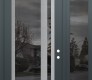 Modern Steel Front Door Diamond C15 48" x 96" anthracite/anthracite mirrored Glass Panel stainless steel LHI with Sidelite and Transom mirrored Glass