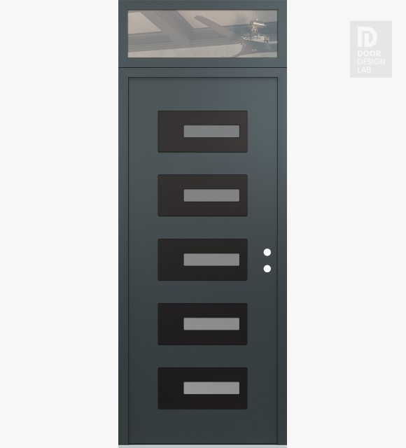 Modern Steel Front Door Diamond D6 36" x 96" anthracite/anthracite frosted Glass Panel black LHI with Transom clear Glass