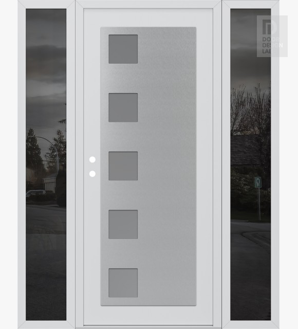Modern Steel Front Door Diamond C5 60" x 80" white/white frosted Glass Panel stainless steel RHI with 2 Sidelites mirrored Glass