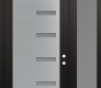 Modern Steel Front Door Diamond C8 52" x 96" black/white frosted Glass Panel stainless steel LHI with Sidelite and Transom frosted Glass
