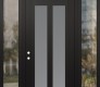Modern Steel Front Door Diamond C14 60" x 96" black/white frosted Glass Panel black RHI with 2 Sidelites and Transom clear Glass