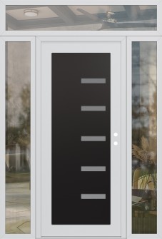 Diamond C8 64" x 96" white/white frosted Glass Panel black LHI with 2 Sidelites and Transom clear Glass