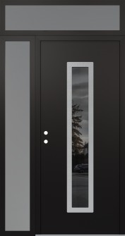 DIAMOND A11 50" X 96" BLACK/BLACK MIRRORED GLASS PANEL STAINLESS STEEL RHI WITH SIDELITE AND TRANSOM FROSTED GLASS