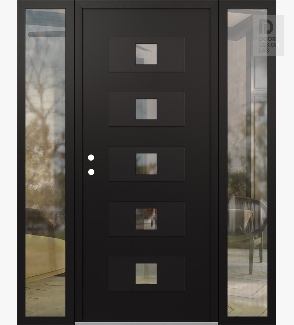 Modern Steel Front Door Diamond D8 68" x 80" black/black clear Glass Panel black RHI with 2 Sidelites clear Glass