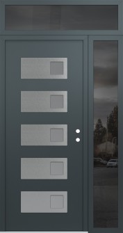Diamond D2 50" x 96" anthracite/anthracite frosted Glass Panel stainless steel LHI with Sidelite and Transom mirrored Glass