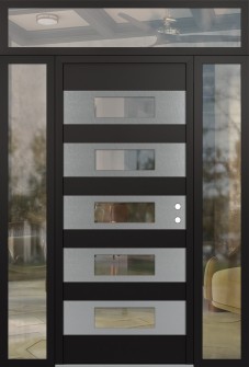 Diamond D5 60" x 96" black/black clear Glass Panel stainless steel LHI with 2 Sidelites and Transom clear Glass