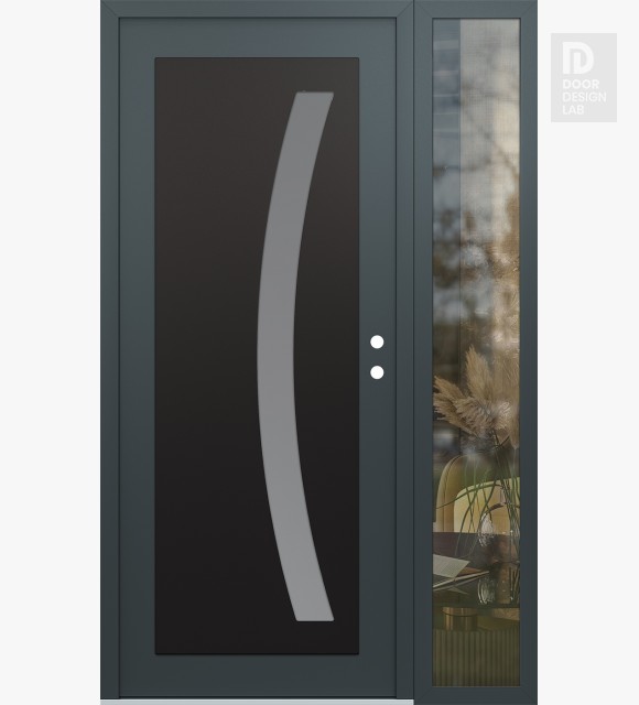 Modern Steel Front Door Diamond C4 48" x 80" anthracite/anthracite frosted Glass Panel black LHI with Sidelite clear Glass