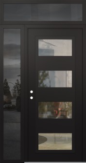 Diamond C2 52" x 96" black/black clear Glass Panel black RHI with Sidelite and Transom mirrored Glass