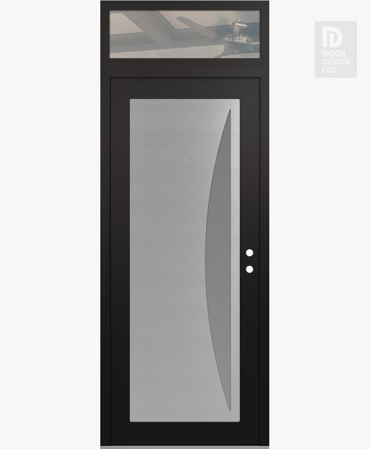 Modern Steel Front Door Diamond C13 36" x 96" black/white frosted Glass Panel stainless steel LHI with Transom clear Glass