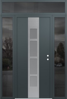 DIAMOND A10 60" X 96" ANTHRACITE/ANTHRACITE FROSTED GLASS PANEL STAINLESS STEEL LHI WITH 2 SIDELITES AND TRANSOM MIRRORED GLASS