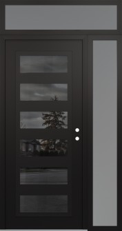 Diamond C9 52" x 96" black/black mirrored Glass Panel black LHI with Sidelite and Transom frosted Glass