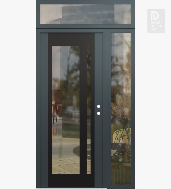 Modern Steel Front Door Diamond C15 52" x 96" anthracite/anthracite clear Glass Panel black LHI with Sidelite and Transom clear Glass