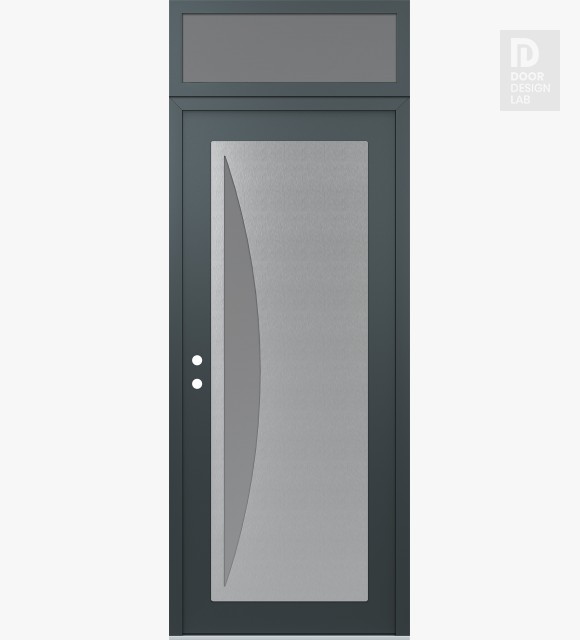 Modern Steel Front Door Diamond C13 36" x 96" anthracite/anthracite frosted Glass Panel stainless steel RHI with Transom frosted Glass