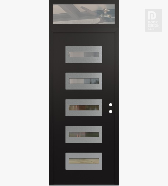 Modern Steel Front Door Diamond D4 36" x 96" black/black clear Glass Panel stainless steel LHI with Transom clear Glass