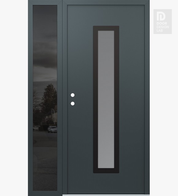 Modern Steel Front Door DIAMOND A11 52" X 80" ANTHRACITE/ANTHRACITE FROSTED GLASS PANEL BLACK RHI WITH SIDELITE MIRRORED GLASS