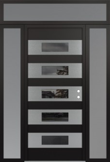 Diamond D5 68" x 96" black/black mirrored Glass Panel stainless steel LHI with 2 Sidelites and Transom frosted Glass