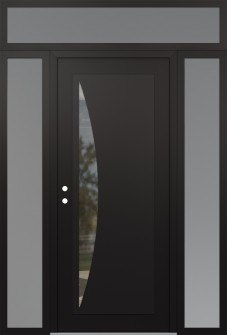 Diamond C13 64" x 96" black/black clear Glass Panel black RHI with 2 Sidelites and Transom frosted Glass