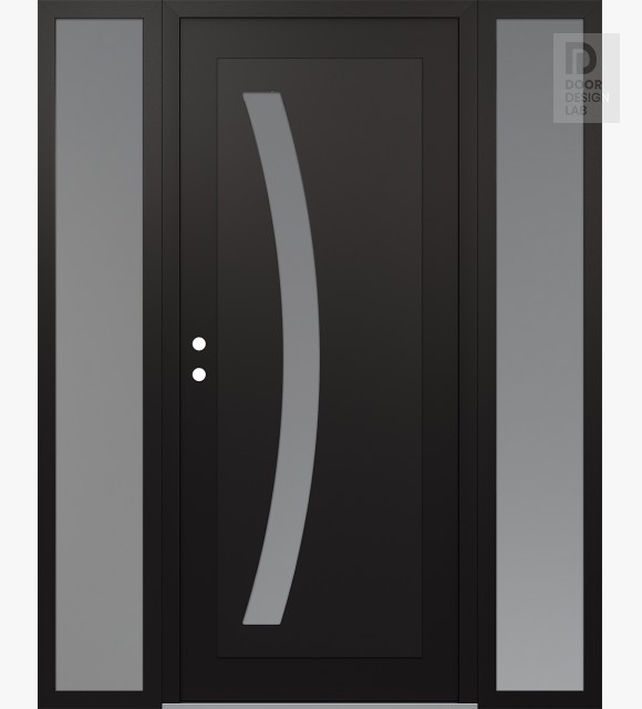 Modern Steel Front Door Diamond C4 64" x 80" black/white frosted Glass Panel black RHI with 2 Sidelites frosted Glass