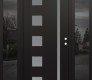 Modern Steel Front Door Diamond C3 64" x 80" black/white frosted Glass Panel black LHI with 2 Sidelites mirrored Glass