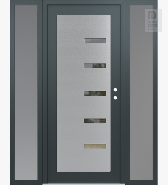 Modern Steel Front Door Diamond C8 68" x 80" anthracite/anthracite clear Glass Panel stainless steel LHI with 2 Sidelites frosted Glass