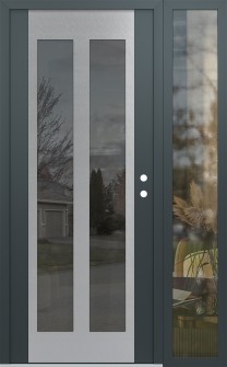 Diamond C14 52" x 80" anthracite/anthracite mirrored Glass Panel stainless steel LHI with Sidelite clear Glass