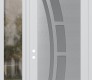 Modern Steel Front Door Diamond C12 50" x 96" white/white frosted Glass Panel stainless steel RHI with Sidelite and Transom clear Glass