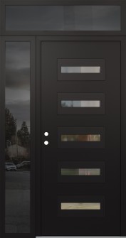 Diamond D4 48" x 96" black/black clear Glass Panel black RHI with Sidelite and Transom mirrored Glass