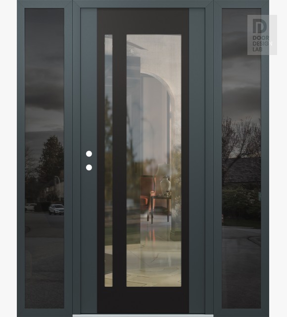 Modern Steel Front Door Diamond C15 60" x 80" anthracite/anthracite clear Glass Panel black RHI with 2 Sidelites mirrored Glass