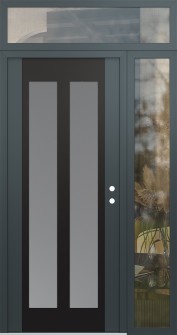 Diamond C14 52" x 96" anthracite/anthracite frosted Glass Panel black LHI with Sidelite and Transom clear Glass