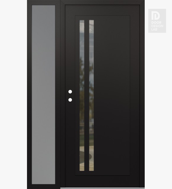 Modern Steel Front Door Diamond C6 50" x 80" black/black clear Glass Panel black RHI with Sidelite frosted Glass