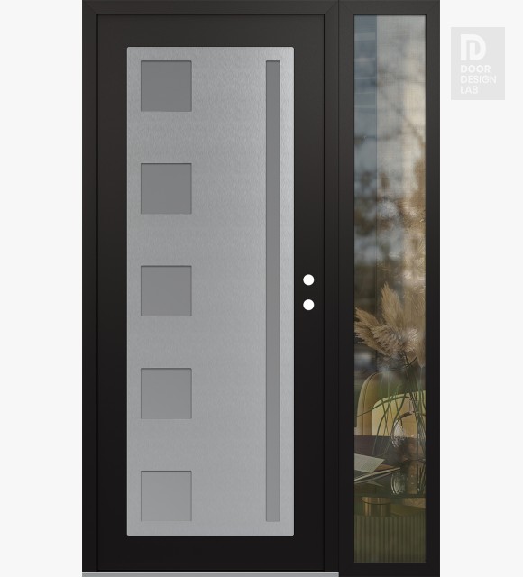 Modern Steel Front Door Diamond C3 48" x 80" black/white frosted Glass Panel stainless steel LHI with Sidelite clear Glass