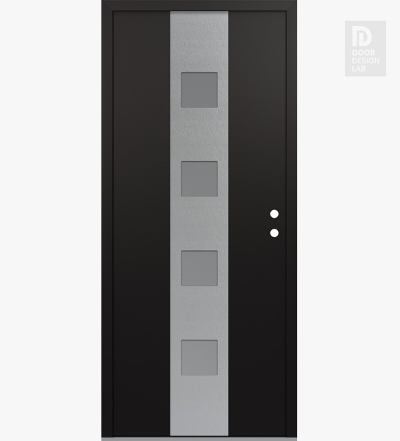 Modern Steel Front Door DIAMOND A12 36" X 80" BLACK/WHITE FROSTED GLASS PANEL STAINLESS STEEL LHI