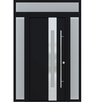 MODERN BLACK FRONT STEEL DOOR ZEPHYR 61 1/16" X 95 11/16" LEFT HAND INSWING + SIDELITE LEFT/RIGHT WITH TRANSOM