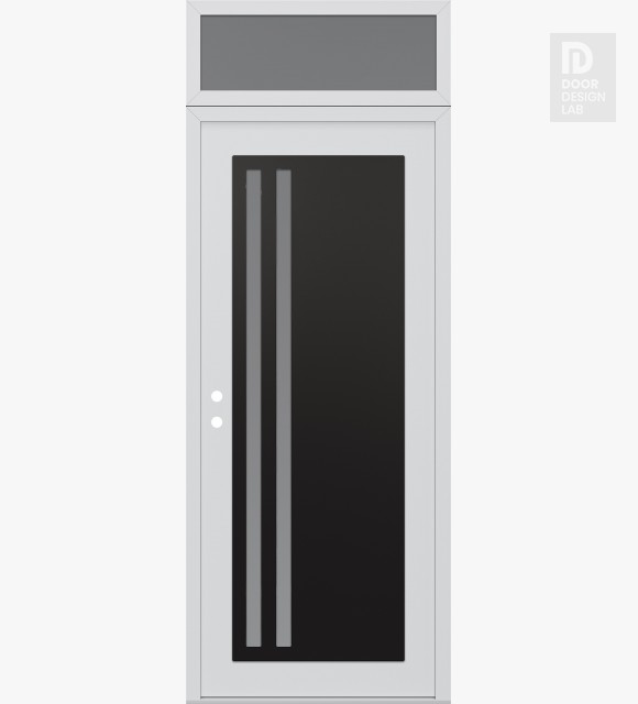 Modern Steel Front Door Diamond C6 36" x 96" white/white frosted Glass Panel black RHI with Transom frosted Glass