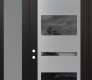 Modern Steel Front Door Diamond C10 50" x 96" black/black mirrored Glass Panel stainless steel RHI with Sidelite and Transom frosted Glass