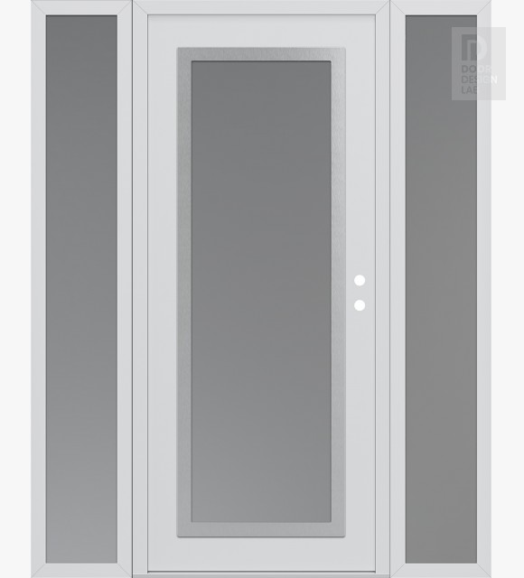 Modern Steel Front Door Diamond C1 68" x 80" white/white frosted Glass Panel stainless steel LHI with 2 Sidelites frosted Glass