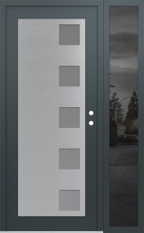 Diamond C5 52" x 80" anthracite/anthracite frosted Glass Panel stainless steel LHI with Sidelite mirrored Glass