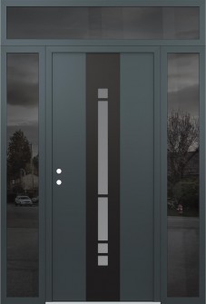 DIAMOND A3 60" X 96" ANTHRACITE/ANTHRACITE FROSTED GLASS PANEL BLACK RHI WITH 2 SIDELITES AND TRANSOM MIRRORED GLASS