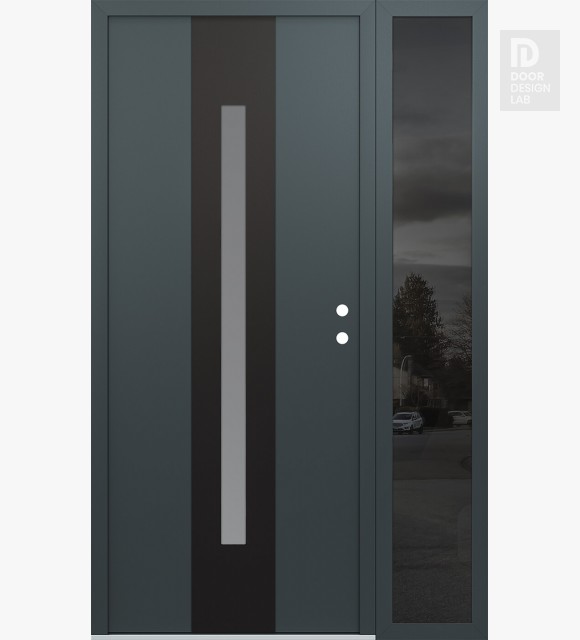 Modern Steel Front Door DIAMOND A2 52" X 80" ANTHRACITE/ANTHRACITE FROSTED GLASS PANEL BLACK LHI WITH SIDELITE MIRRORED GLASS