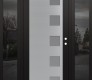 Modern Steel Front Door Diamond C5 64" x 80" black/white frosted Glass Panel stainless steel LHI with 2 Sidelites mirrored Glass