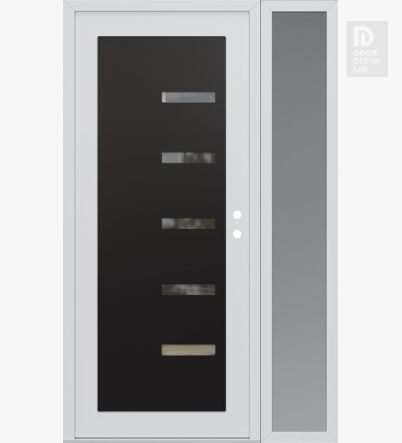 Modern Steel Front Door Diamond C8 52" x 80" white/white clear Glass Panel black LHI with Sidelite frosted Glass