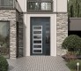 Modern Steel Front Door Diamond C9 48" x 96" anthracite/anthracite mirrored Glass Panel stainless steel LHI with Sidelite and Transom mirrored Glass