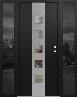 DIAMOND A13 68" X 80" BLACK/BLACK CLEAR GLASS PANEL STAINLESS STEEL LHI WITH 2 SIDELITES MIRRORED GLASS