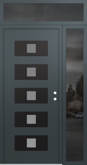 Diamond D8 52" x 96" anthracite/anthracite frosted Glass Panel black LHI with Sidelite and Transom mirrored Glass