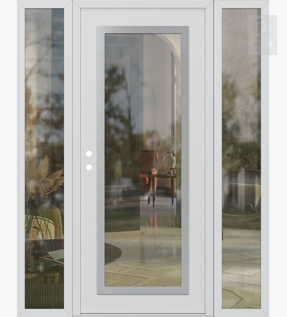 Modern Steel Front Door Diamond C1 64" x 80" white/white clear Glass Panel stainless steel RHI with 2 Sidelites clear Glass